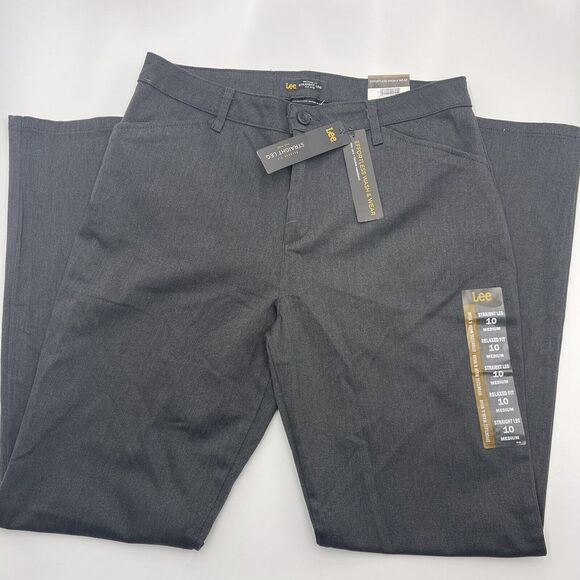 NWT Lee Women's‎ 10 Long Mid Rise Straight Leg Black Denim Jeans Stretch Relaxed - Picture 1 of 5